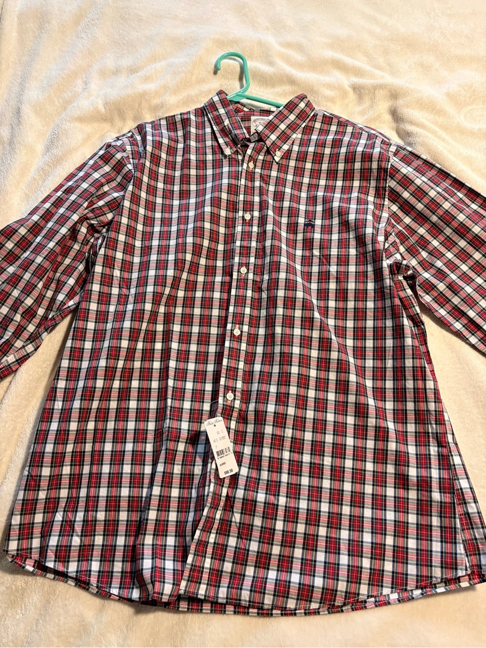 Brooks Brother Men's Red & White Plaid Button-Down Shirt